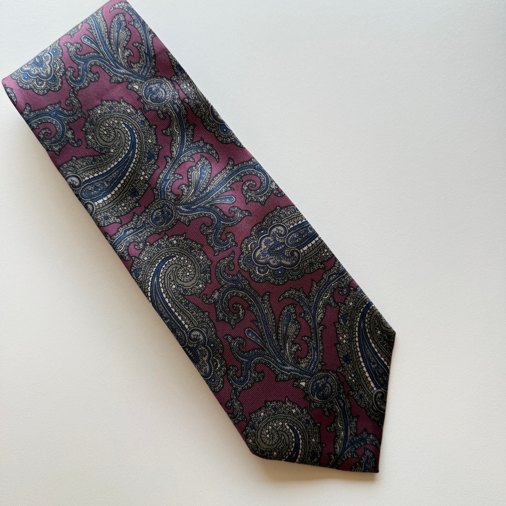 Jonathan Blake Mens Paisley Silk Necktie Burgundy Navy Blue Grey Classic Tie